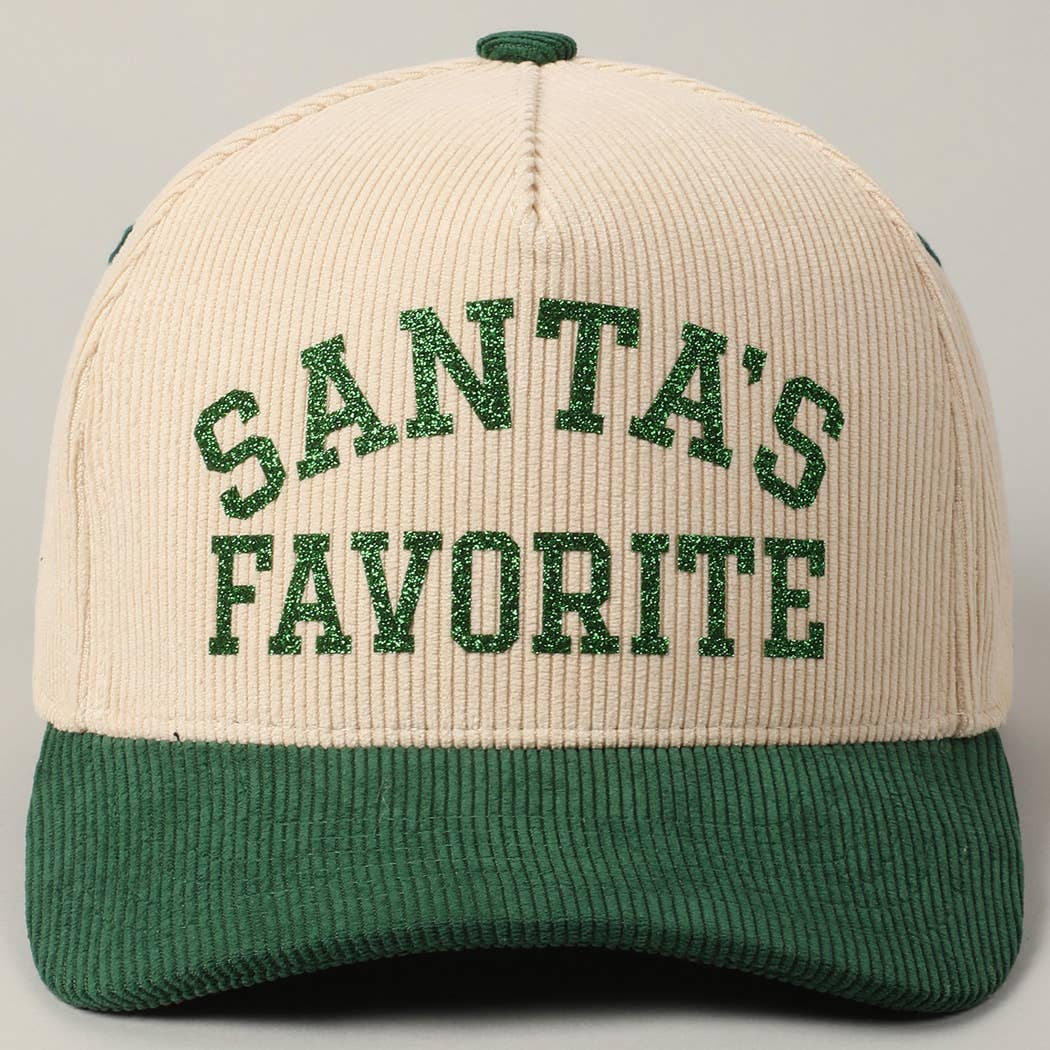 Fashion City - Wholesale Baseball Cap - Unisex - Santa's Favorite Glitter Text 5 Panel Corduroy Cap19