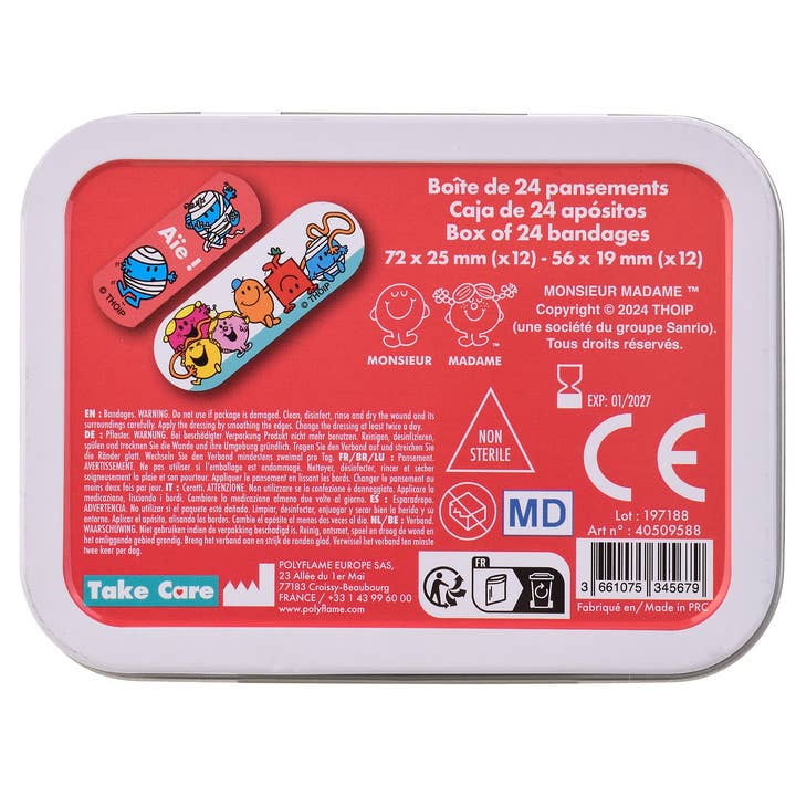 Takecare - Wholesale Bandaids/Bandages - Monsieur Madame - Metal Bandage Box (24 bandages)
