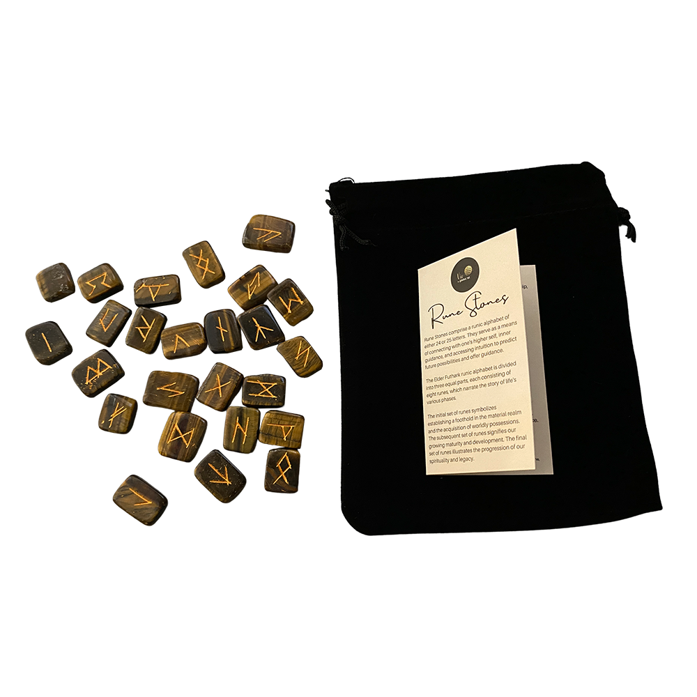 VIE - Vente Pierre et cristal de spiritualité - Ensemble de runes rectangulaires avec pochette10