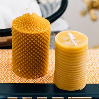 Ribbed Pillar Beeswax Candle for wholesale by Azizi Life