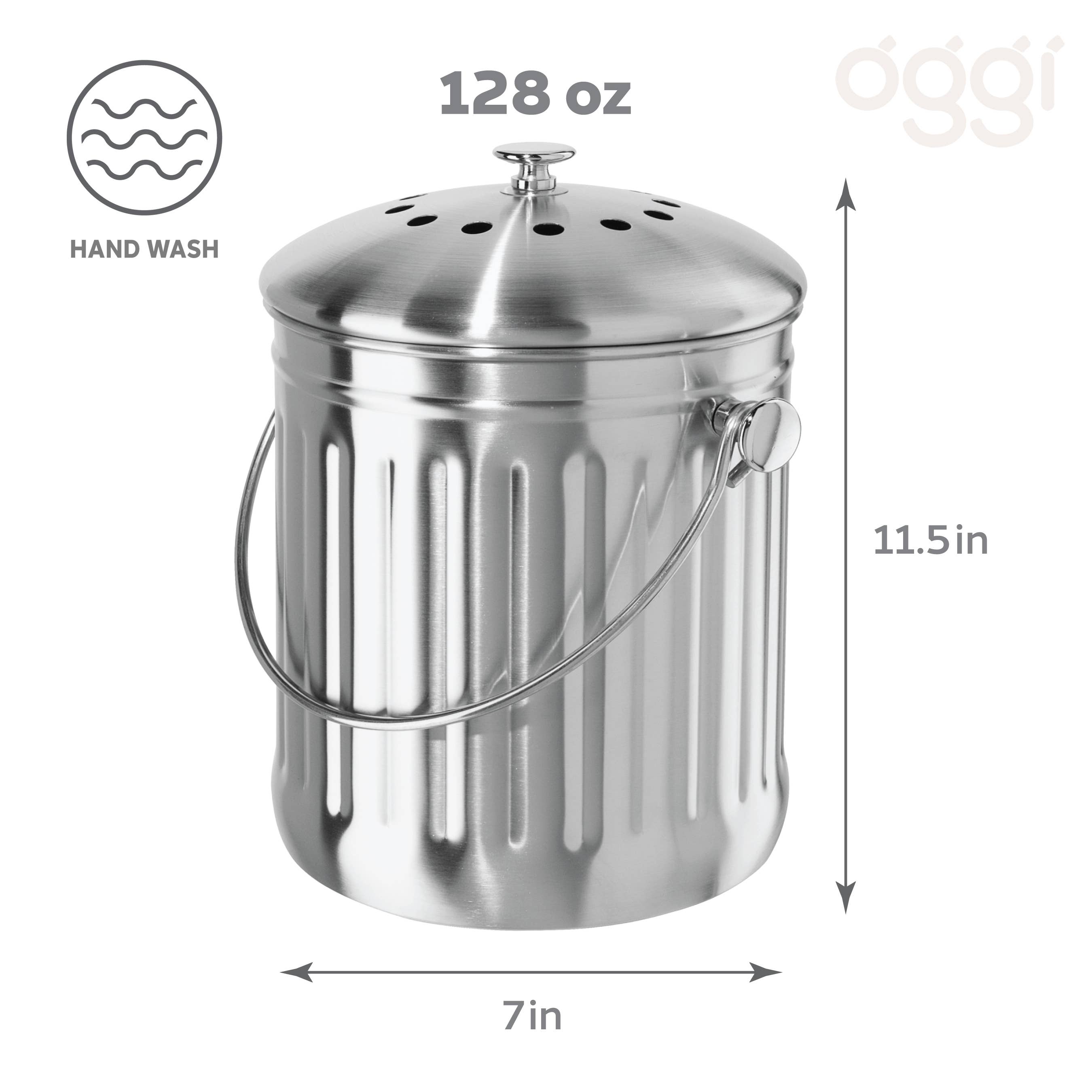 Oggi - Wholesale Kitchen Tool/Gadget - Compost Pail - Stainless Steel, Countertop (3.8 lt, 128 oz)5