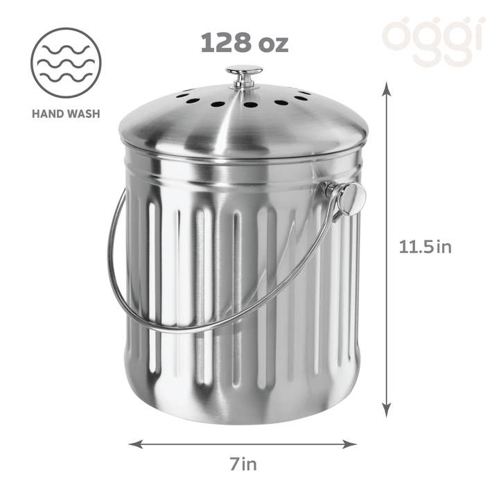 Oggi - Wholesale Kitchen Tool/Gadget - Compost Pail - Stainless Steel, Countertop (3.8 lt, 128 oz)5