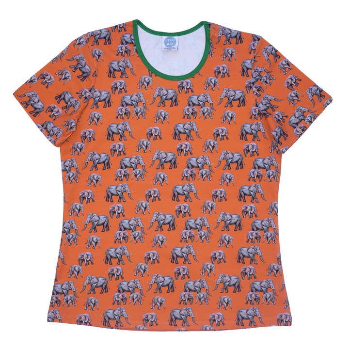 T-shirt orange Elephant Stomp pour femme pour la vente par JECO
