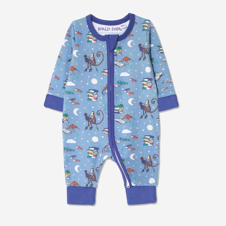Roald Dahl x Ducky Zebra 'Storytime' Sleepsuit for wholesale by Ducky Zebra: Sustainable Kids' Clothes
