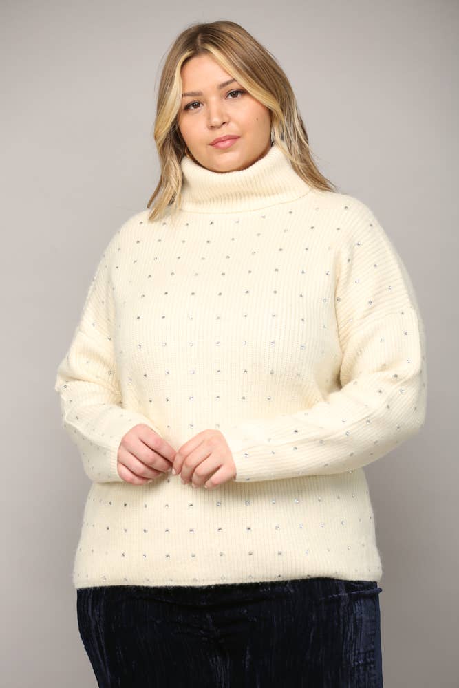 CREMA MAGLIONE A COLLO ALTO IMPREZIOSITO DA STRASS FW9411P in vendita all'ingrosso su Faire1