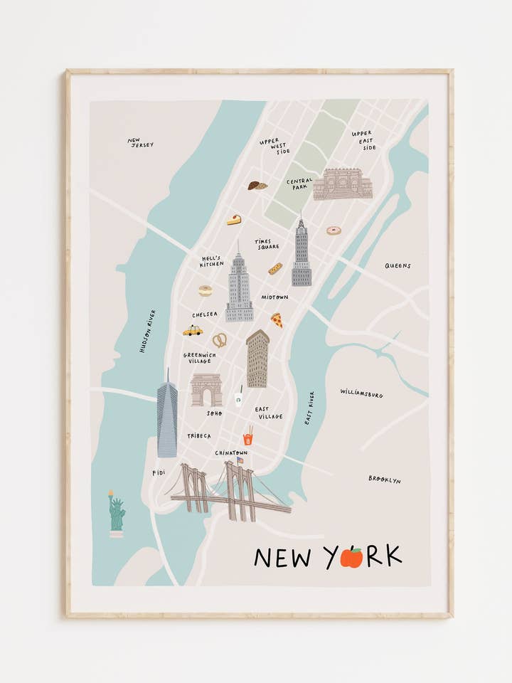 New York City Illustrated Map Print for wholesale by Tillie Rose Studio