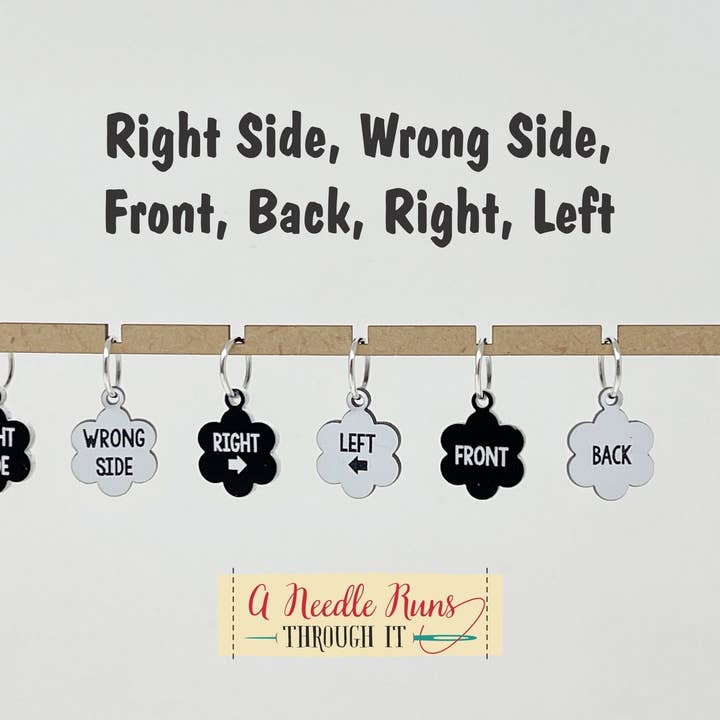 Côté droit/gauche, Avant/Arrière, Gauche/Droite - Marqueurs de mailles (ensemble de 6) pour la vente par A Needle Runs Through It
