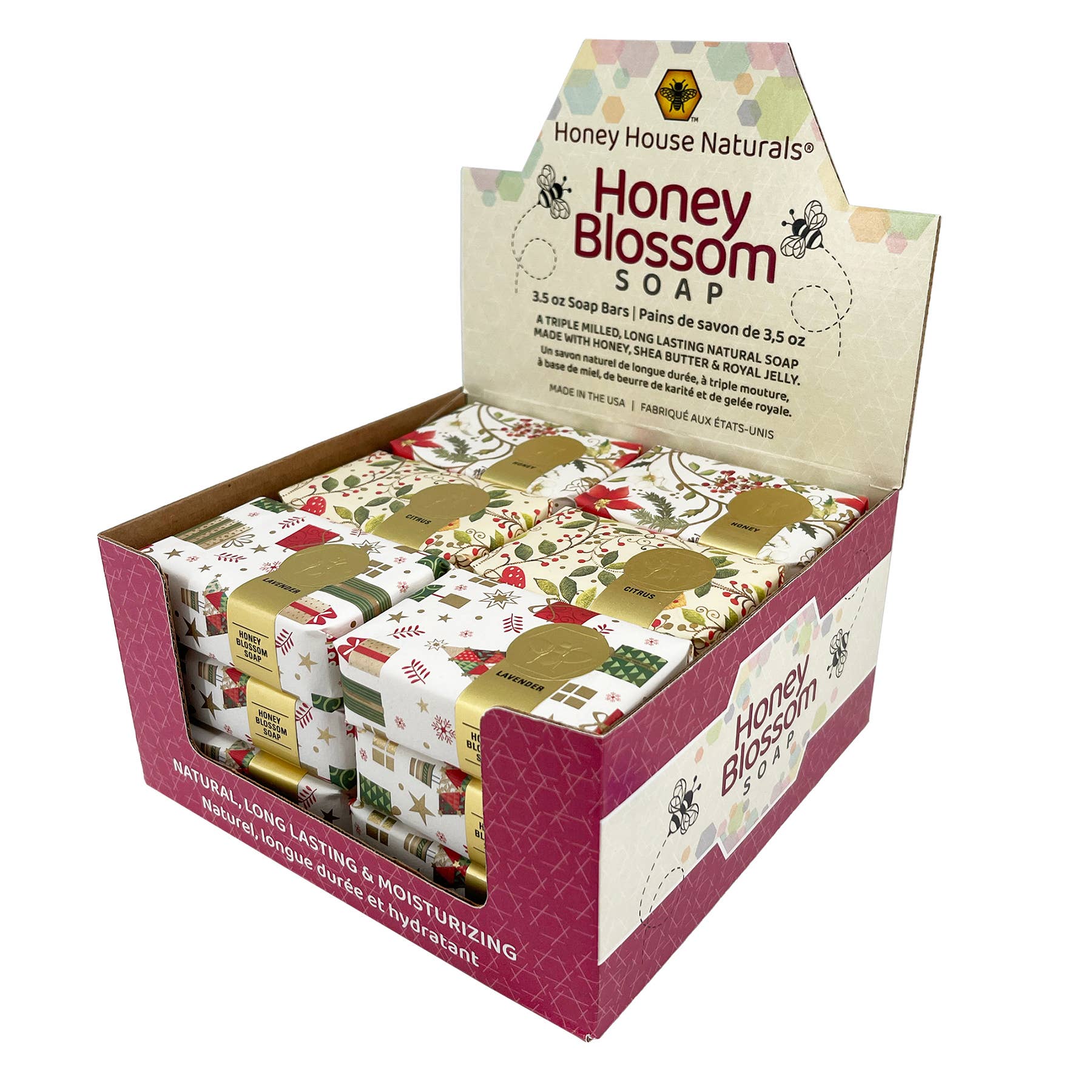 Honey House Naturals - Vente Pains de savon - Boîte de présentation de savon en papier pour les fêtes 18 pièces10