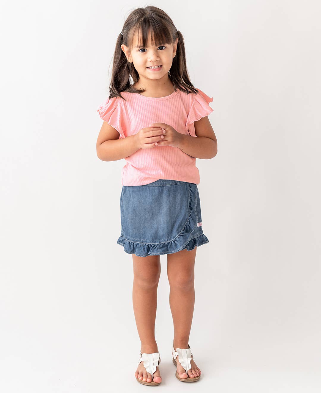 Blue Girls Light Wash Denim Ruffled Jean Skort for wholesale on Faire2