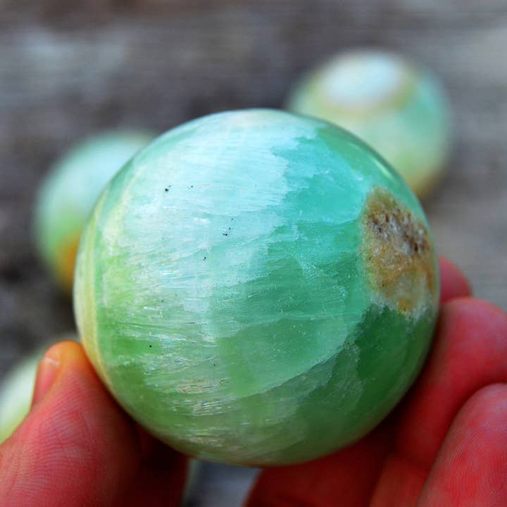 Kaia & Crystals - Wholesale Spiritual Stone/Crystal - Pistachio Calcite Spheres 1 Kg (3-6 Pcs) - (40mm - 60mm)