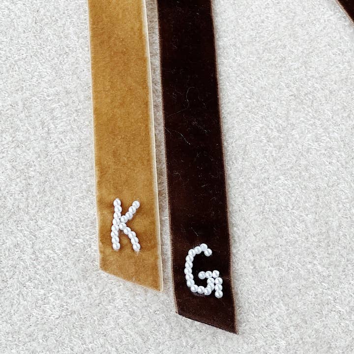 Bebe Theory - Wholesale Hair bow – Kids - Caramel/Brown Long Velvet Initial Bow1