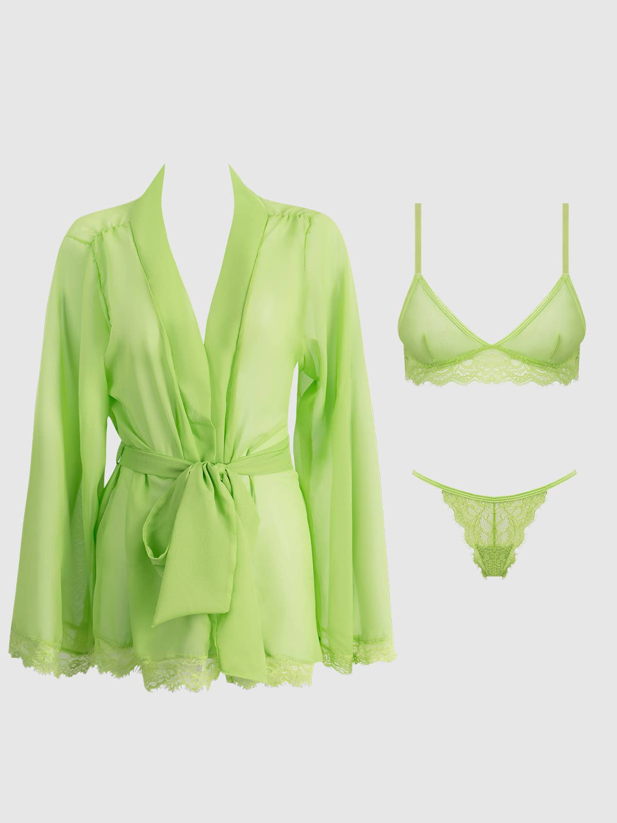 LIMETTENGRÜN SET AUS SHAVON-SPITZE UND CHIFFON, BRALETTE UND G-STRING für den Großhandel auf Faire5
