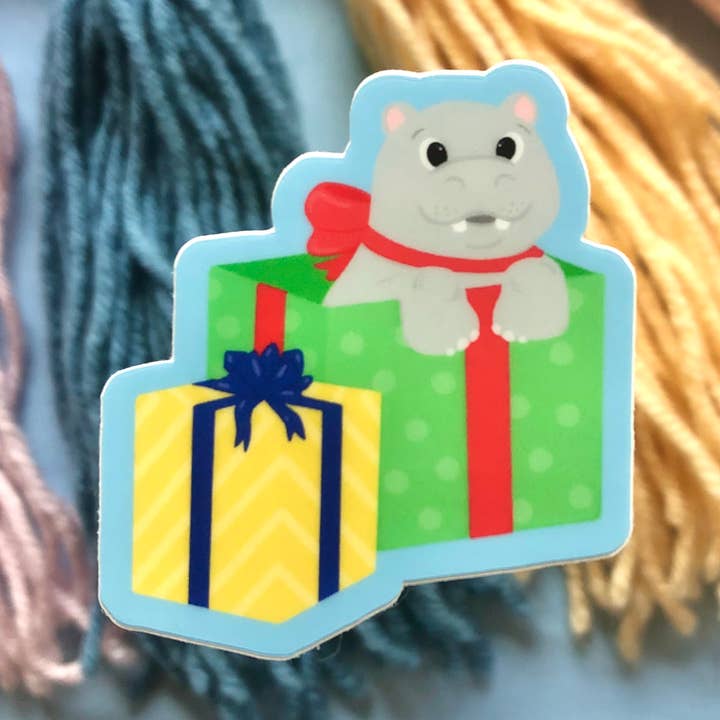 Adesivo in vinile sicuro per lavastoviglie "Ippopotamo di Natale 2" per la vendita all'ingrosso da parte di Earth Curious Art Co