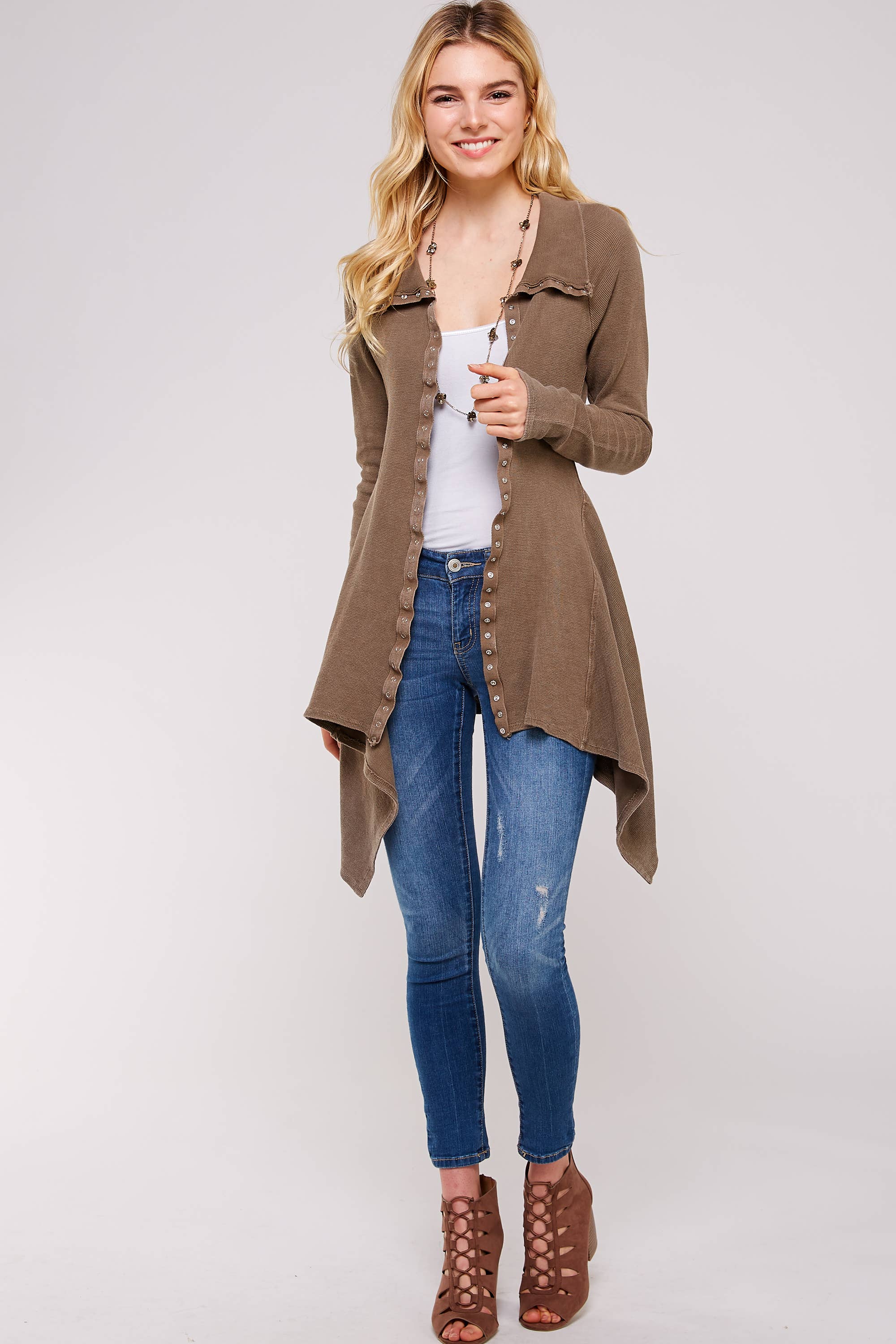 Urban X Apparel – Blusão - Mulher por atacado – Jaqueta térmica de botão lavado Urban X L/S com gola55