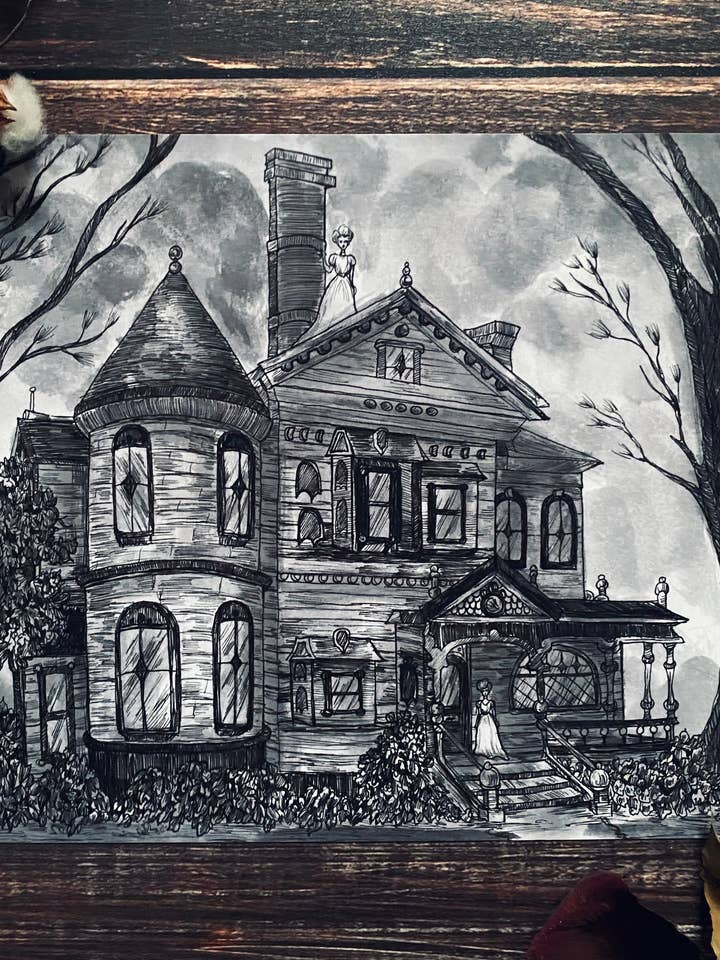 «Haunted House» - impresión artística - ilustración gótica para venta al por mayor de Mary Syring