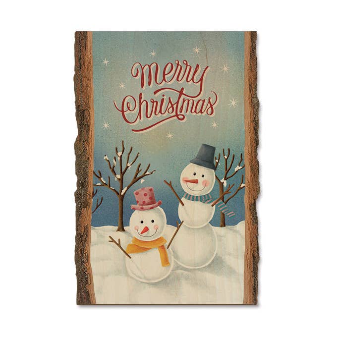 Two Snowman Greeting-Holiday Wood Postcard, Magnet, Ornament for wholesale by DaydreamHQ