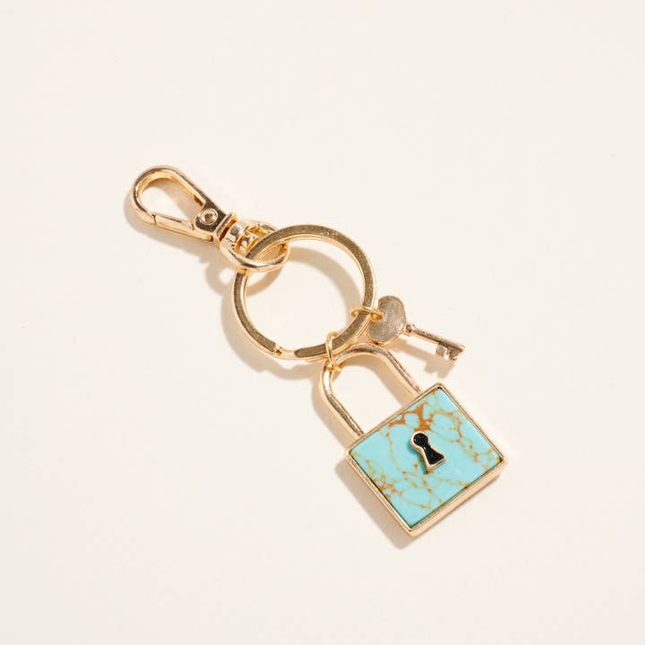 Designature New York - Wholesale Keychain - Unisex - Square Lock Shaped Semi Precious Stone Keychain6