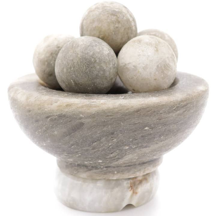 Himalayan Secrets - Vente Accessoire de méditation - Bol à abondance gris de 7 po avec 6 balles de massage - Base en marbre0