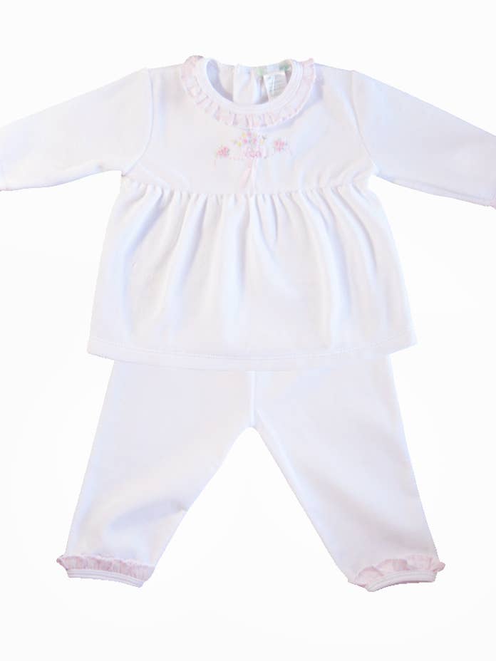 White velour Pima Cotton baby Pant set for wholesale by Baby Threads