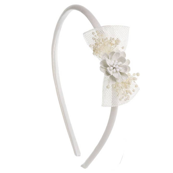 Siena Hair Accessories – wholesale Pannband - Barn – Babypannband med tyllrosett, godisblomma och gypsophila
