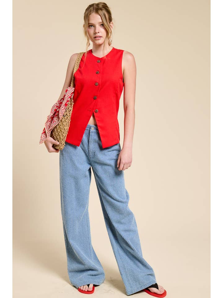 Mimosa - Vente Veste sans manches – femme - Gilet sans manches à encolure ronde avec boutons