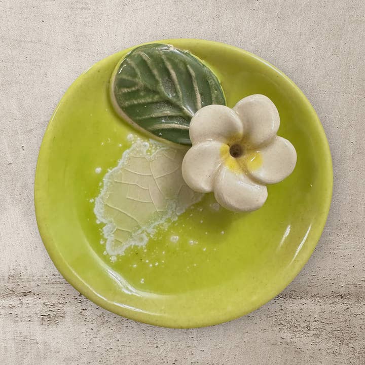 Green Ceramic Incense Holder Flower for wholesale by Music Frog Co
