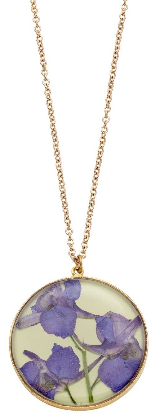 Shari Dixon - Wholesale Pendant/Charm Necklace - Purple Larkspur Lime Lg Rnd Necklace1