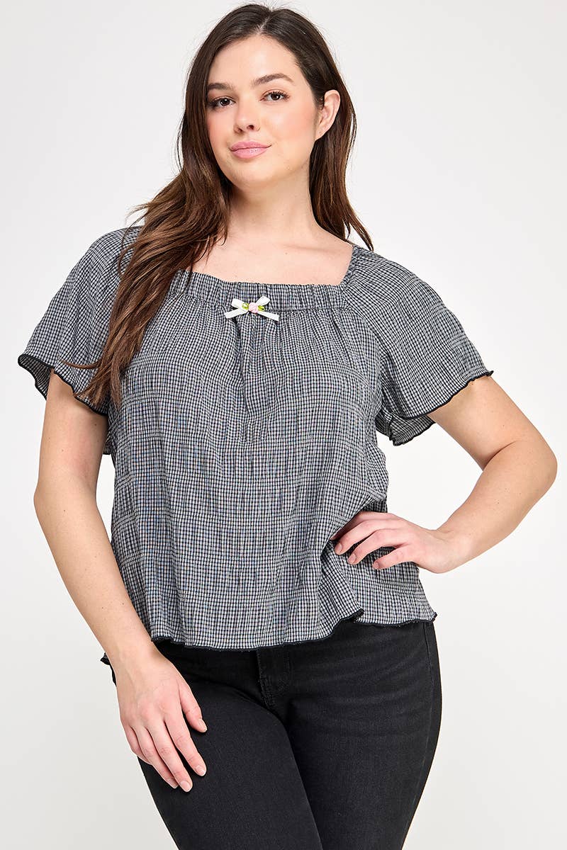 Haute Fox Plus Size & Contemporary - Vente Chemisier – femme - Haut à manches courtes grande taille avec petit nœud - JK18736-T11