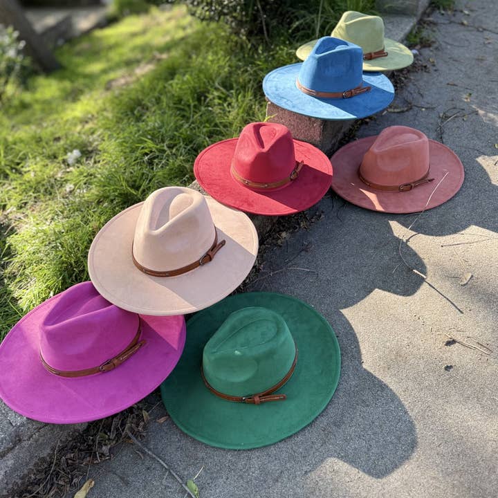 Best seller Wide Brim Suede Hat W/ Leather Belt for wholesale by Queens INC