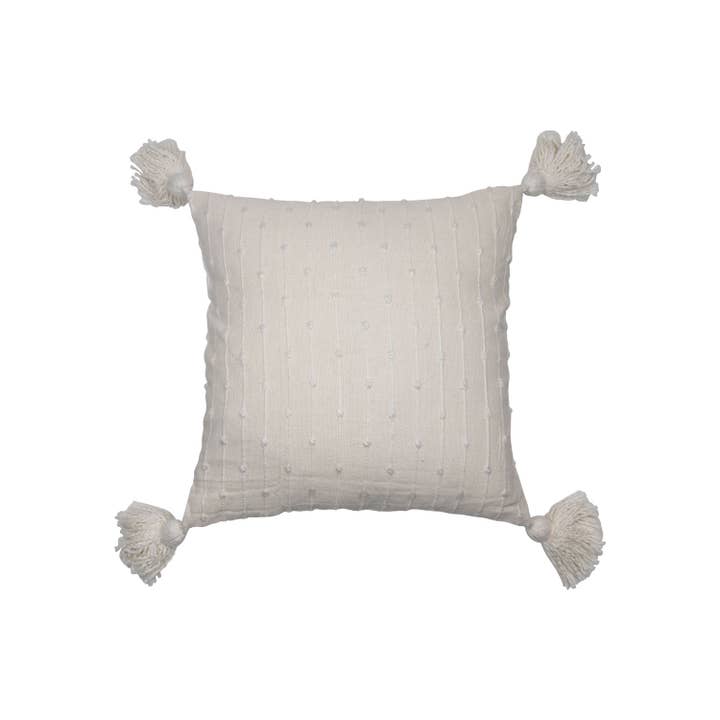 Foreside Home & Garden - Wholesale Throw/Decorative Pillow - SALE - Kira White 18x18 Filled Pillow Tied Chenille Knots1