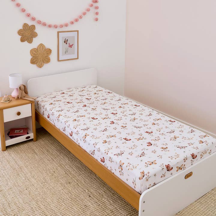 Butterfly Organic Cotton Fitted Sheet - Double Bed for wholesale by Snuggle Hunny