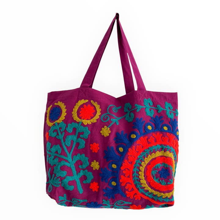 Embroidered Suzani Bag in Purple for wholesale by Hayley & Co