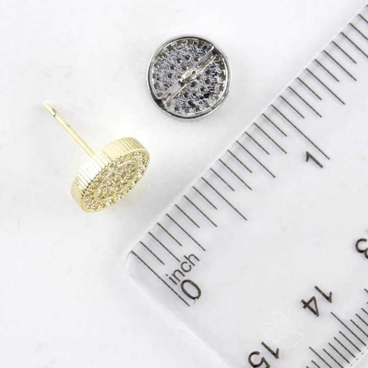 Wild Honey - Wholesale Stud/Post Earrings - Double Circle Textured Pave Crystal Stud Earrings1