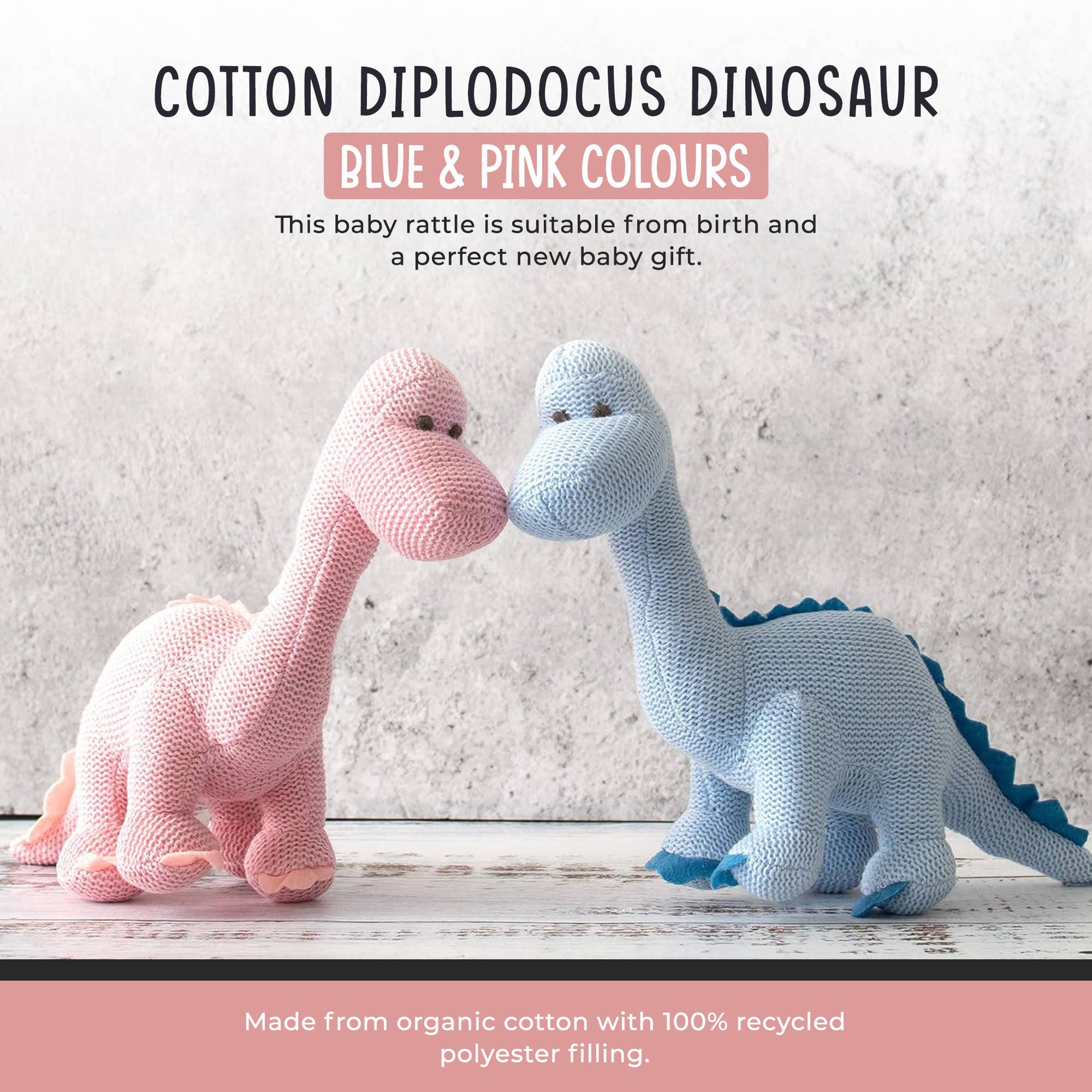 Best Years Ltd – wholesale Handheld rattle – Baby – Knitted Organic Cotton Blue Diplodocus Dinosaur Baby Rattle8
