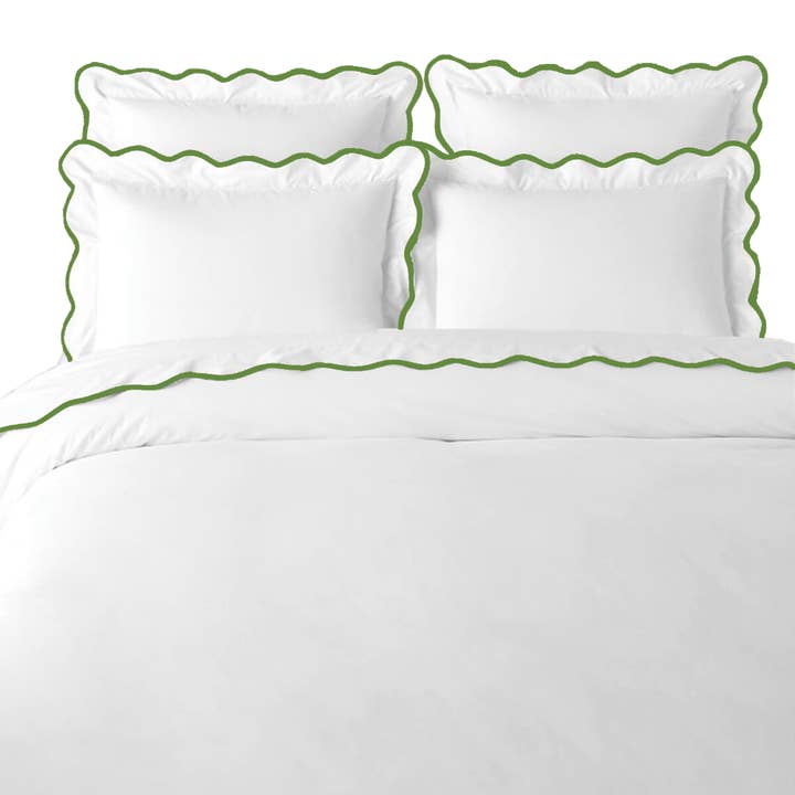 Laura Park Designs - Wholesale Duvet Cover - Scalloped Duvet Cover, Green / White0