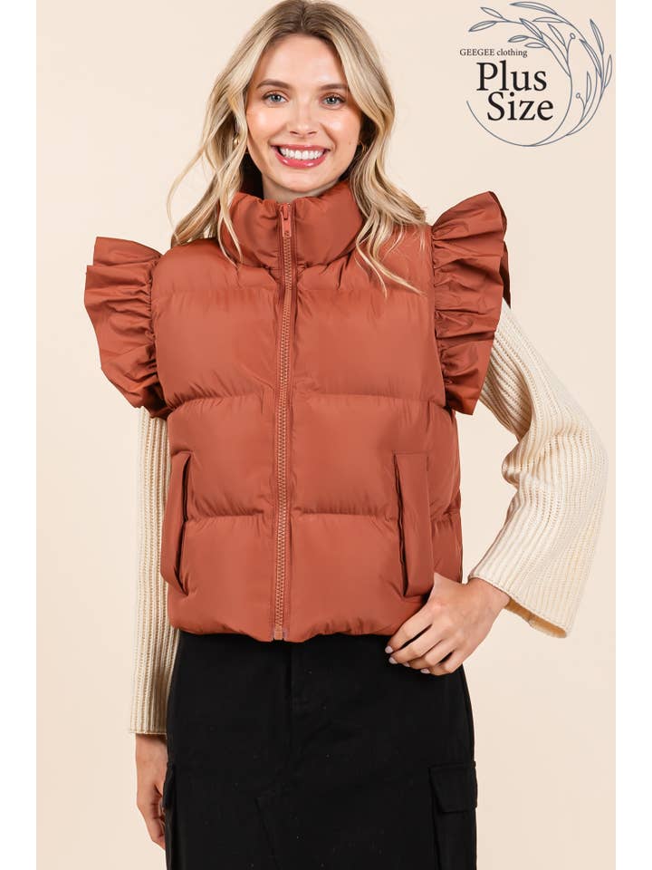 GeeGee x Lovelo - Wholesale Outerwear Vest - Women's - Plus Ruffled Sleeve Puffer Vest, MJ4501PL6