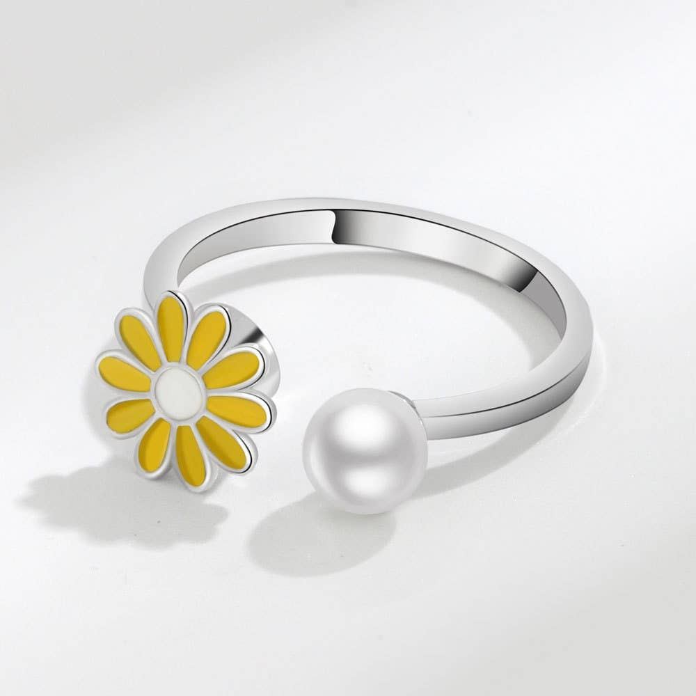 Perimade & Co. LLC – Großhandel Band/Stapelring – Daisy Pearl Anxiety Fidget Spinner-Ring aus massivem Kupfer4