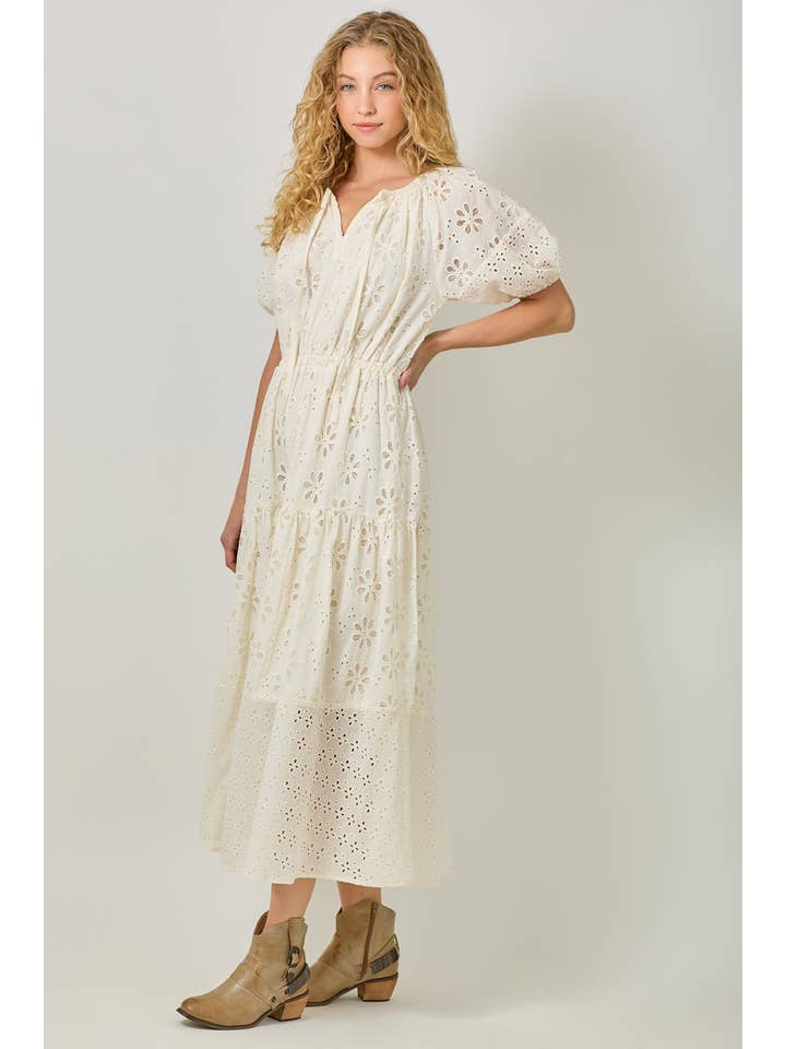 Mystree - Wholesale Dress - Women's - 61037 Puff Sleeve Tiered Eyelet Dress3