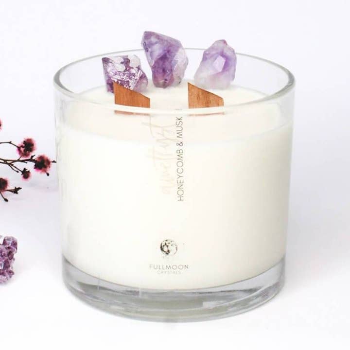 Honeycomb & Musk | Amethyst Crystal Candle for wholesale by Fullmoon Crystals