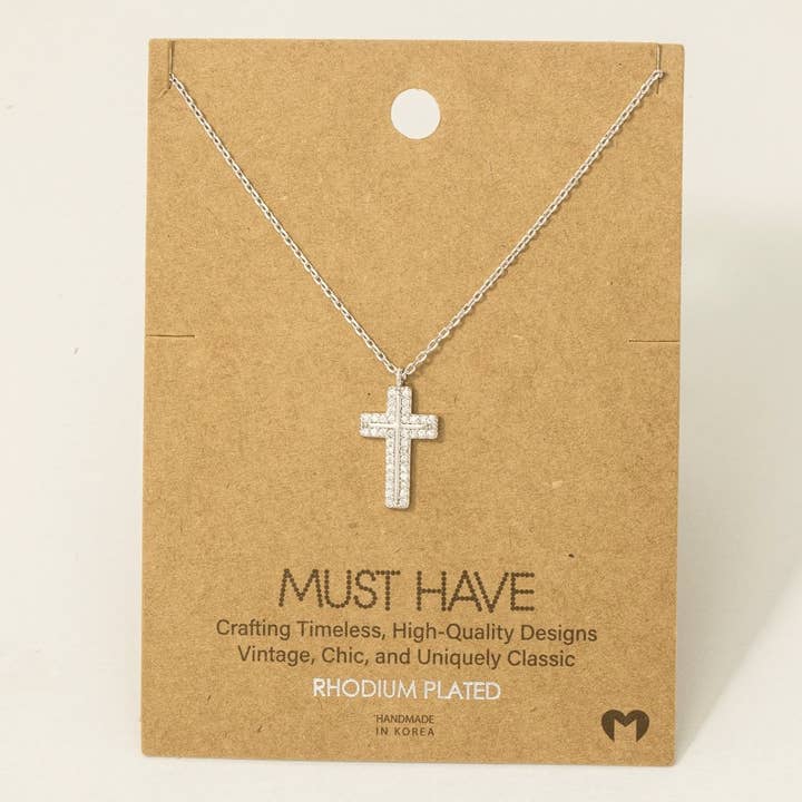 Fame Accessories - Wholesale Pendant/Charm Necklace - Pave Rhinestone Cross Pendant Necklace5