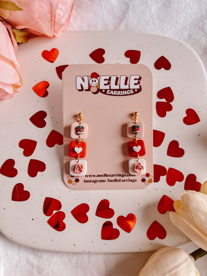 Triple Valentines Day Earrings | Polymer Clay Earrings for wholesale by Noelle Earrings