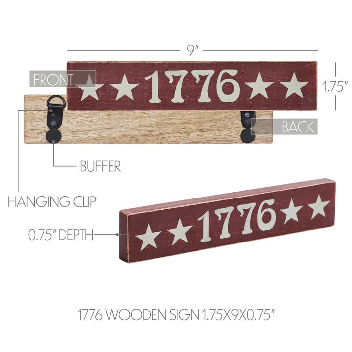 VHC Brands - Wholesale Sign - 1776 Wooden Sign 1.75x9