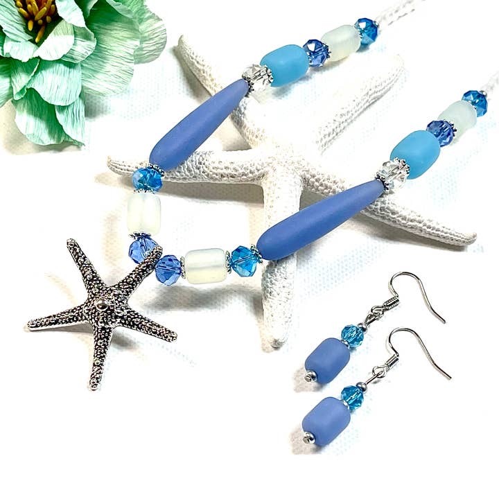 Sea Glass Starfish Necklace - Tibetan Silver Charm for wholesale by Devi Creations