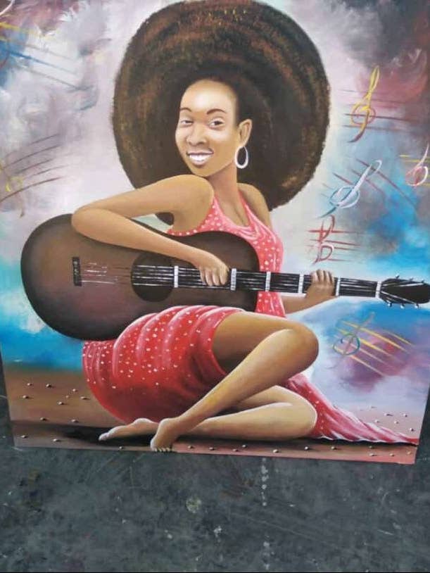 La beauté d'une peinture à l'huile sur toile d'une dame africaine encadrée avec livraison gratuite. pour la vente par Delight merchants