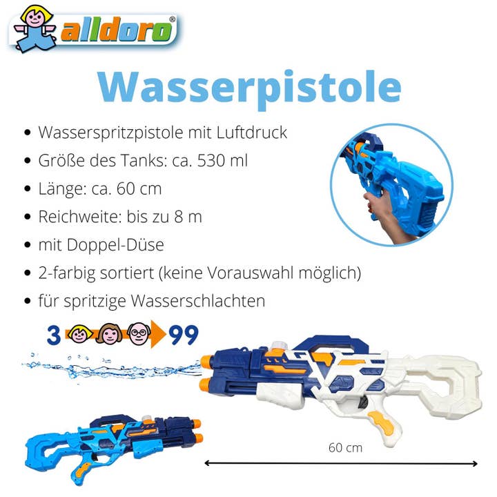 alldoro GmbH – Großhandel Klassisches Spielzeug – Kinder – Water Power Wasserpistole 60 cm, Reichweite 8 m, 530 ml4