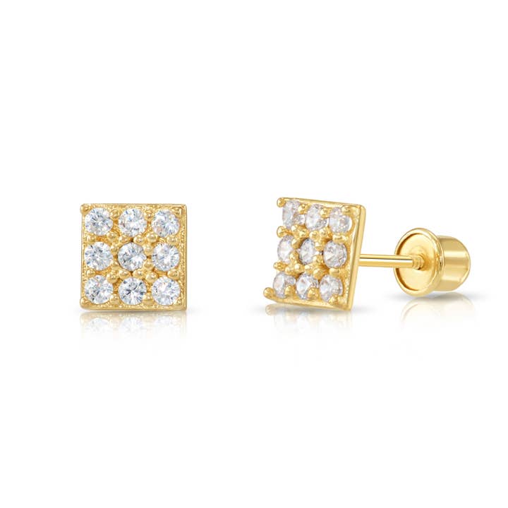14K Solid Yellow Gold CZ Square Stud Earrings - Screw-Back for wholesale by NY Gold & Silver Trading Inc.