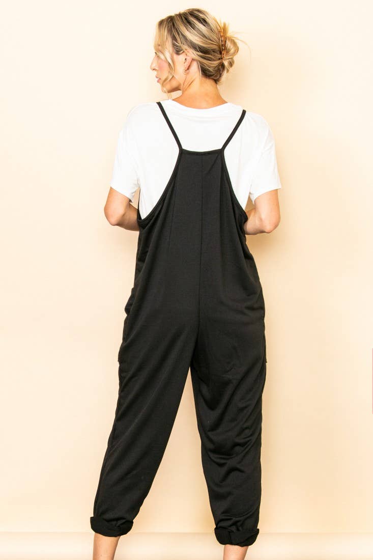 Black Plus Size Super Comfy French Terry Jogger Fit Overall Jumper for wholesale on Faire4