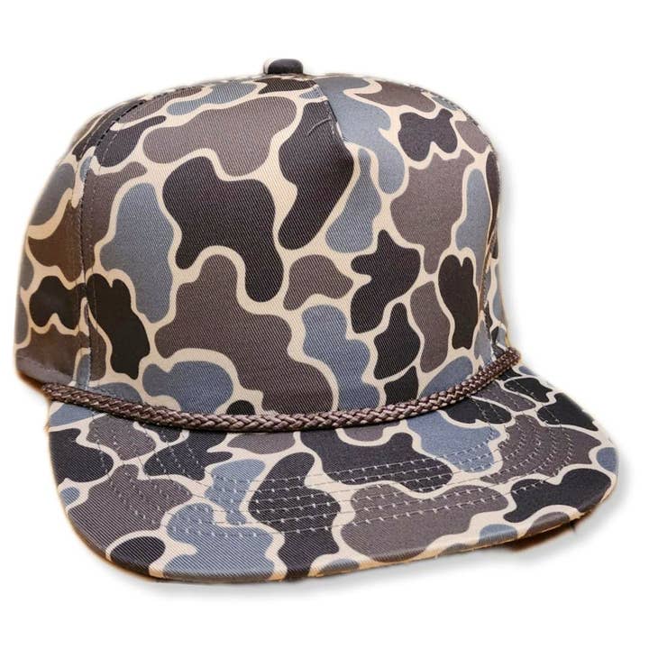 ThatsRad - Wholesale Flat Brim Cap - Men's - Five Panel Camouflage Camo Rope Snapback Hat Cap