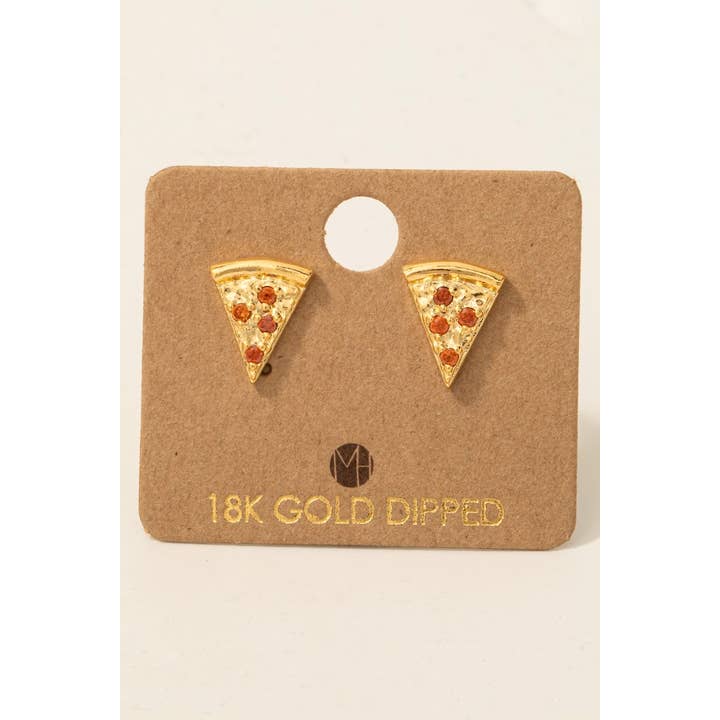 Fame Accessories - Wholesale Stud/Post Earrings - Gold Dipped Cz Pave Pizza Stud Earrings