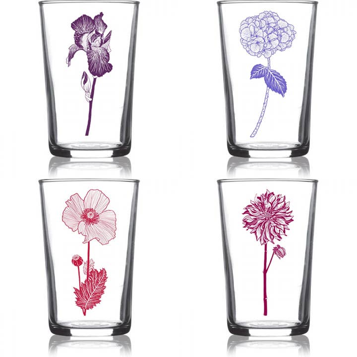 Conjunto em caixa de 4 copos Euro para vinho e sumo 6,75 oz — Série Flores, colorido por atacado de Salty Raven Glassware